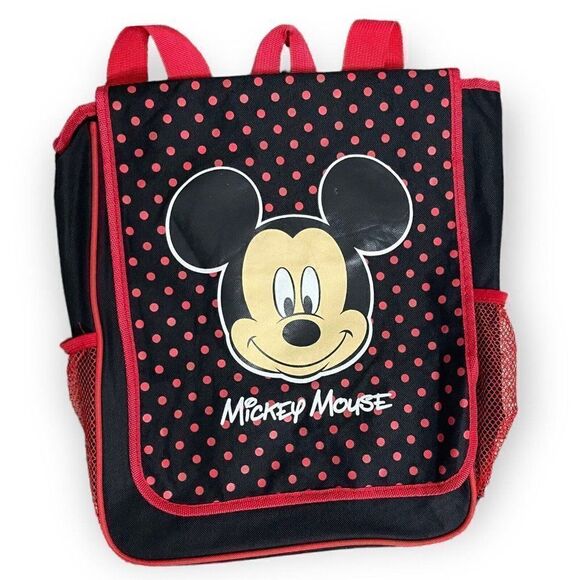 Disney Mickey Mouse Bookbag Unisex Black Red Adjustable Straps Polka Dot Casual - Picture 1 of 7